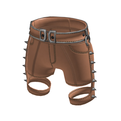 Brown Punk Spiked Leather Shorts[MetaMuse]