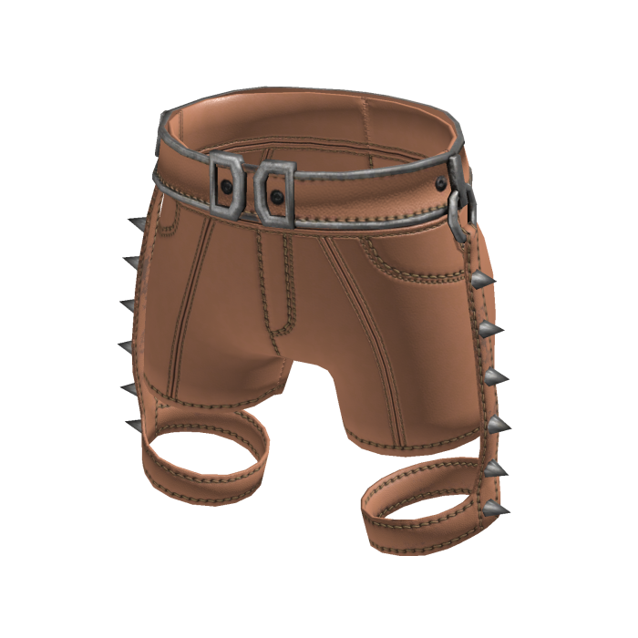 Brown Punk Spiked Leather Shorts[MetaMuse]