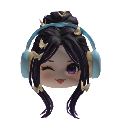 dnight Purple Bun Cyan Headset & Cute Winking Face