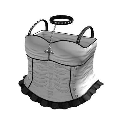 Emo Gothic Ribcage Dress w Choker in White Black