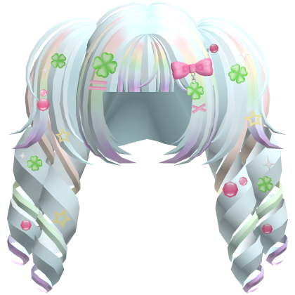 Cute Curly Lucky Rainbow Clover Pigtails in White Roblox item