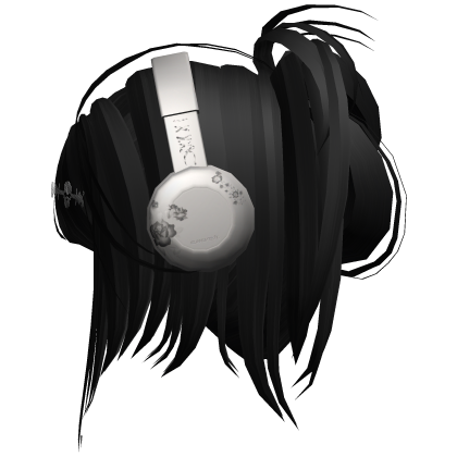 black messy y2k hair with headphones