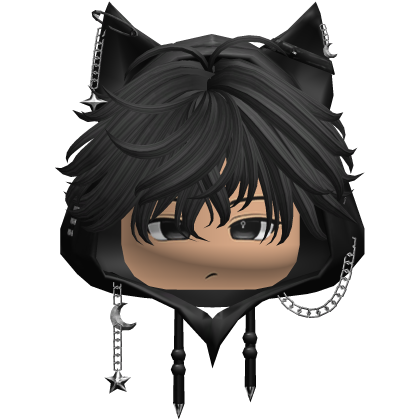 Cute emo Black hair Y2K cat-ear hoodie anime Roblox item