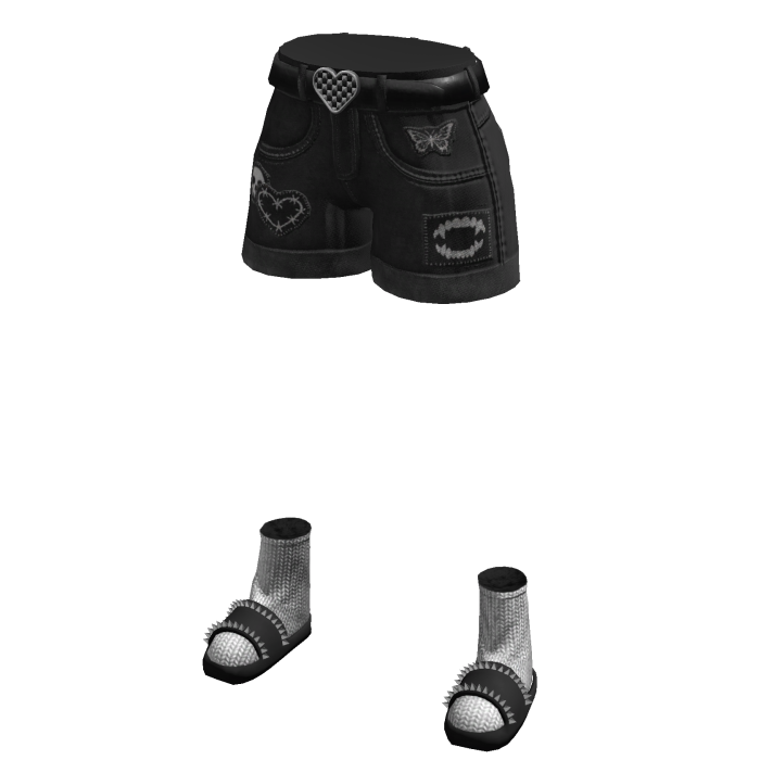 Black Cute Girl Y2K Patch Star Denim Jorts Emo