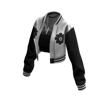 Cropped Bomber Jacket (White Black)