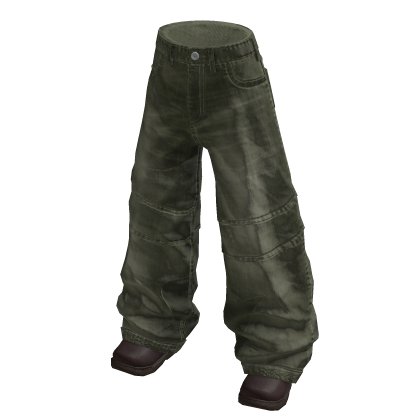 Baggy Cuffed Hem Pants (Olive)
