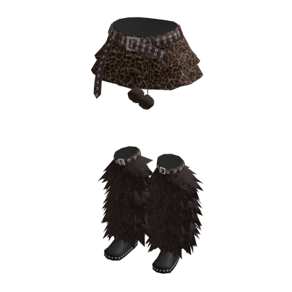 Y2K Belted Mini Skirt w/ Fluffy Boots (Brown)
