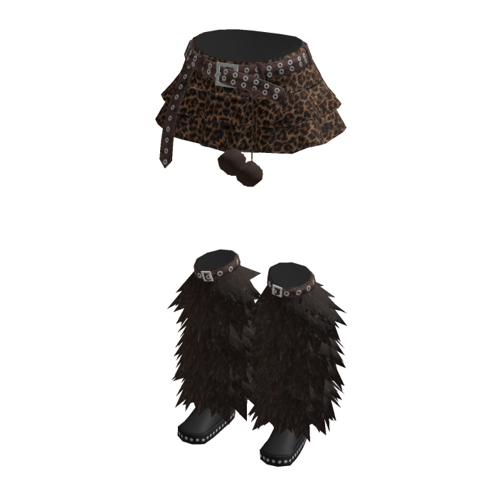 Y2K Belted Mini Skirt w/ Fluffy Boots (Brown)