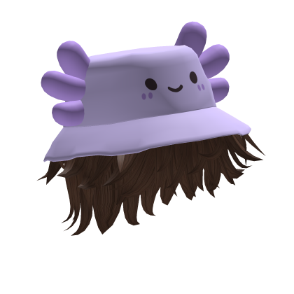 Purple Axolotl Bucket Hat w/ Messy Hair (Brunette)
