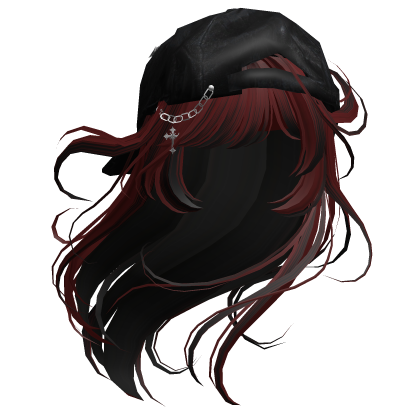 Red & Black Windy Anime Hair w/ Y2K Distressed Hat Roblox item