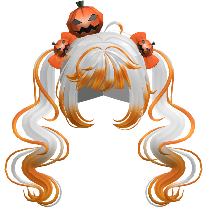 white orange halloween pumpkin pigtails hair Roblox item