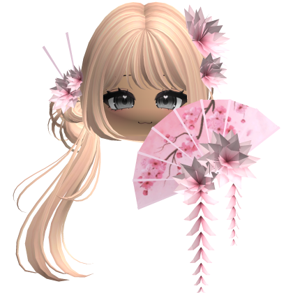 Side Ponytail w/ Cherry Blossoms & Fan
