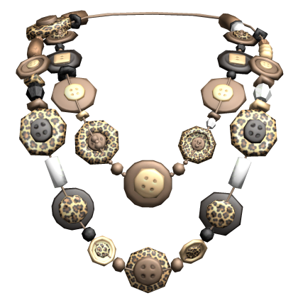 Retro Layered Gyaru Button Necklace Brown Leopard