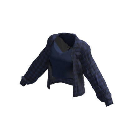 Blue Emo Flannel Cardigan Jacket w/ Crop Top thumbnail