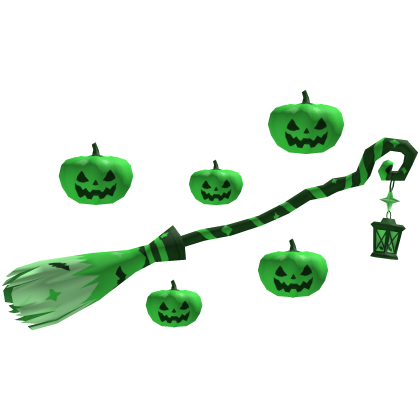 Green Halloween Witch Broom With Pumpkins