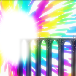 bridge in rainbow sky icon