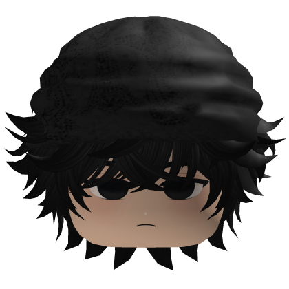 Black Messy Emo Hair w/ Y2K Beanie & Cute Boy Face Roblox item