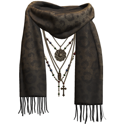 Brown Thrifted Scarf w/ Rosary Chains