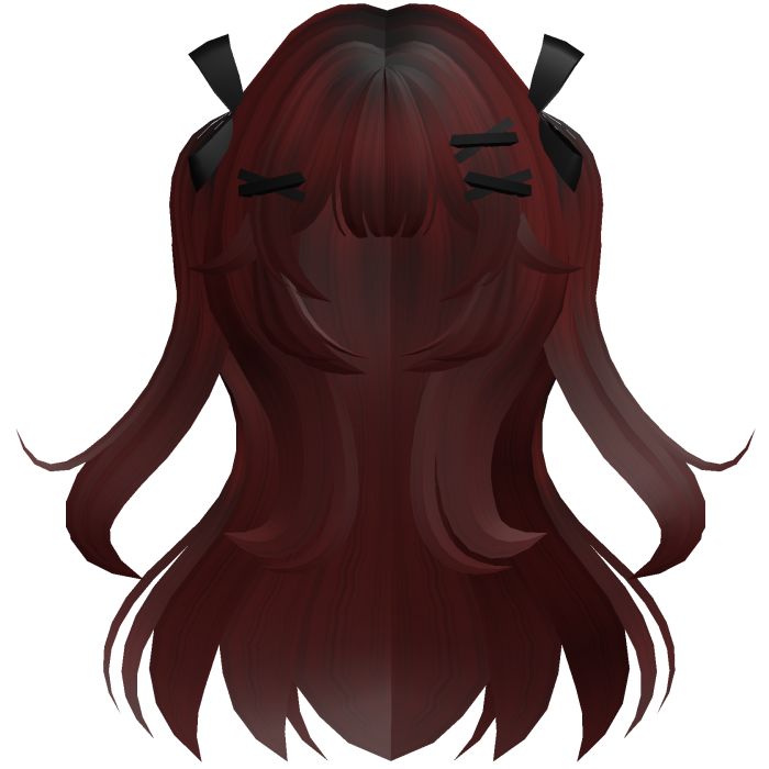 Dark Red Cute Wavy Pigtails w/ Ribbon Clips