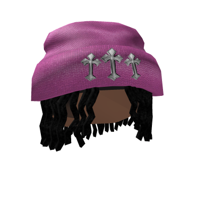 Pink Chrome beanie w/ black dreads Roblox item