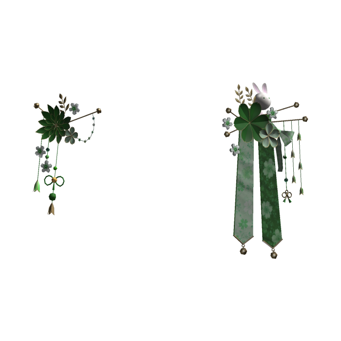 Green & Gold Japanese Kanzashi Flower Hair Clips