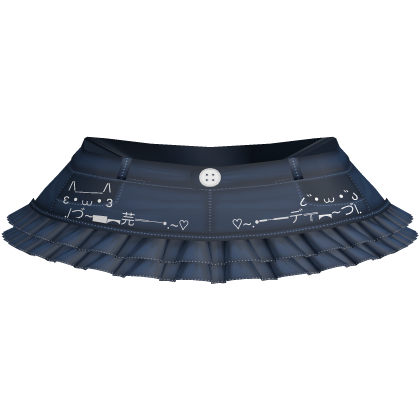 short denim cutie mini skirt kaomojis dark wash