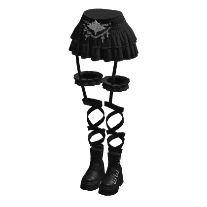Emo Ruffle Leg Wrap Skirt Goth Boots Black