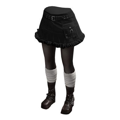 Belted Mini Skirt with Ruffle Hem (Black)