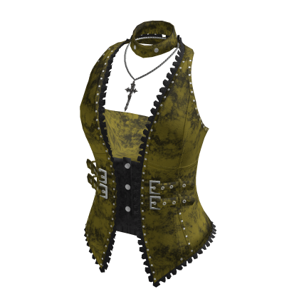 Studded Vest w/ Bandeau Top (Olive)