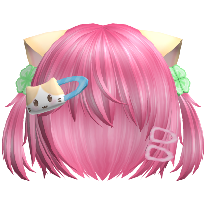 ♡ kawaii short pink cat hair w pigtails n clips