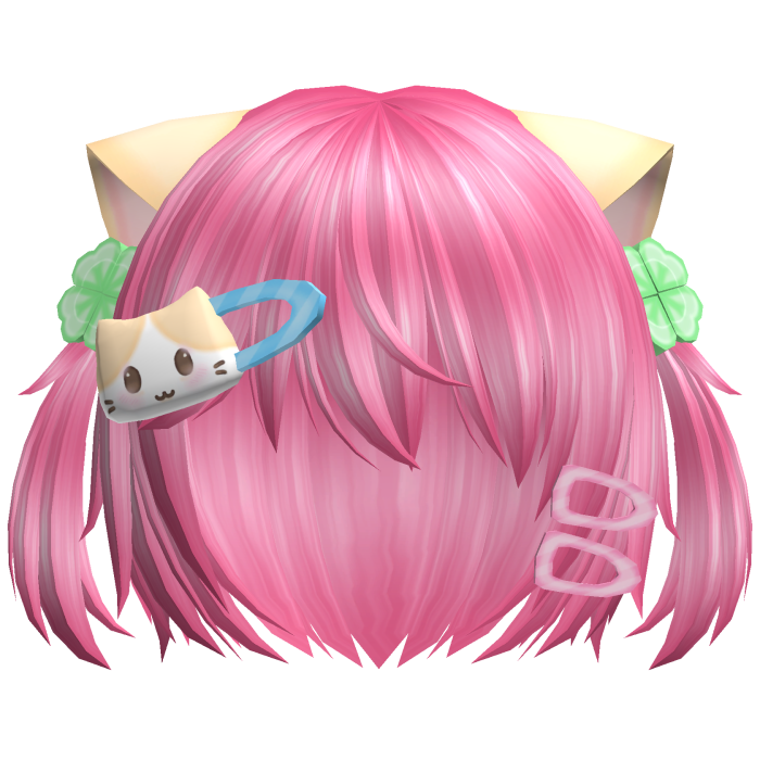 ♡ kawaii short pink cat hair w pigtails n clips