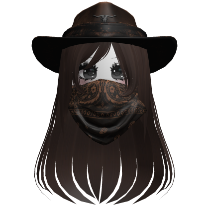 Brown Cowgirl Hat with Mask + Neck Scarf