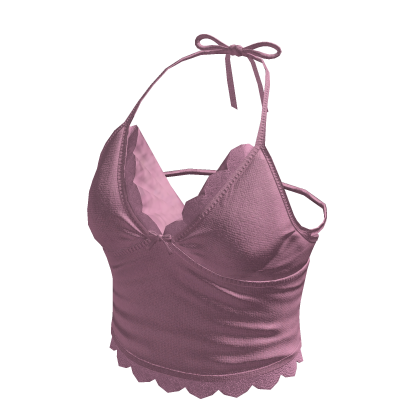 Ruched Halter Top with Ruffle Trim (Mauve)