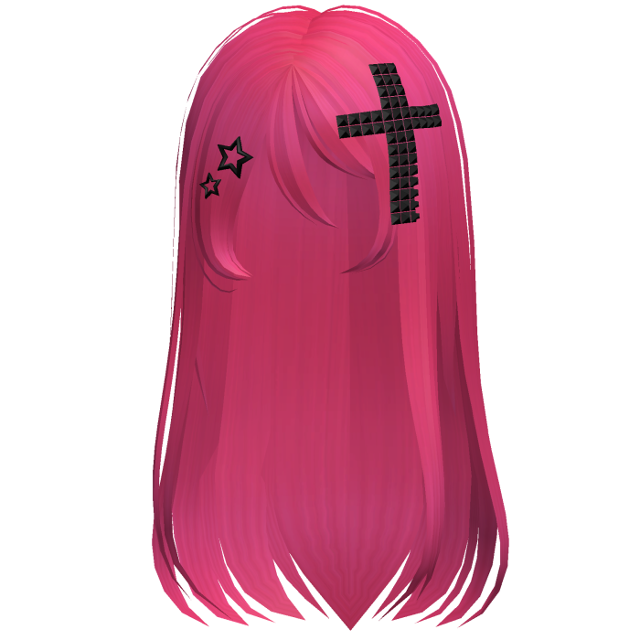 Emo Scene Long Hair w Cross Hot Pink