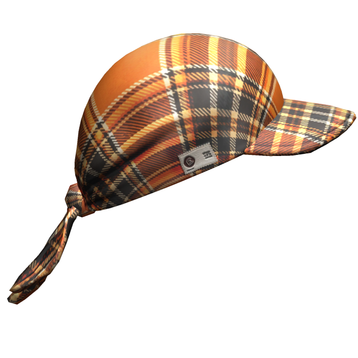 2000s Orange Plaid Tied Headscarf w/ Baseball Cap
