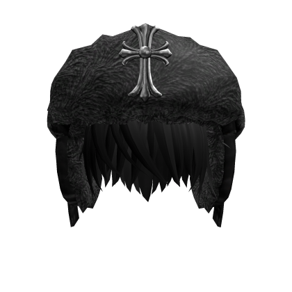 Chrome Black Ushanka w/ Gray Fur & Black Emo Hair Roblox item