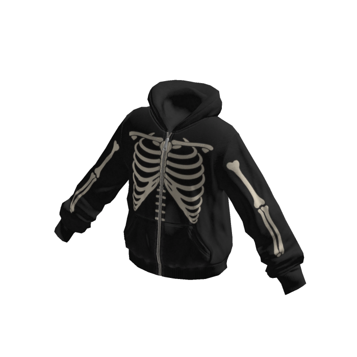 Goth Skeleton Zip-Up Hoodie (Black)