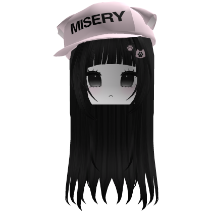 Kawaii Girl Gamer Black Hair w/ Pink Cat Cap Roblox item