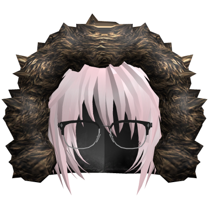 messy pink hair w glass & fur hood Roblox item