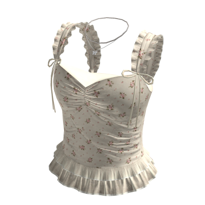 Floral Ruffle Strap Corset Top (Cream)