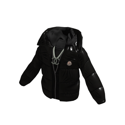 Black Monclizzy Jacket with Hoodie and CC Chain thumbnail