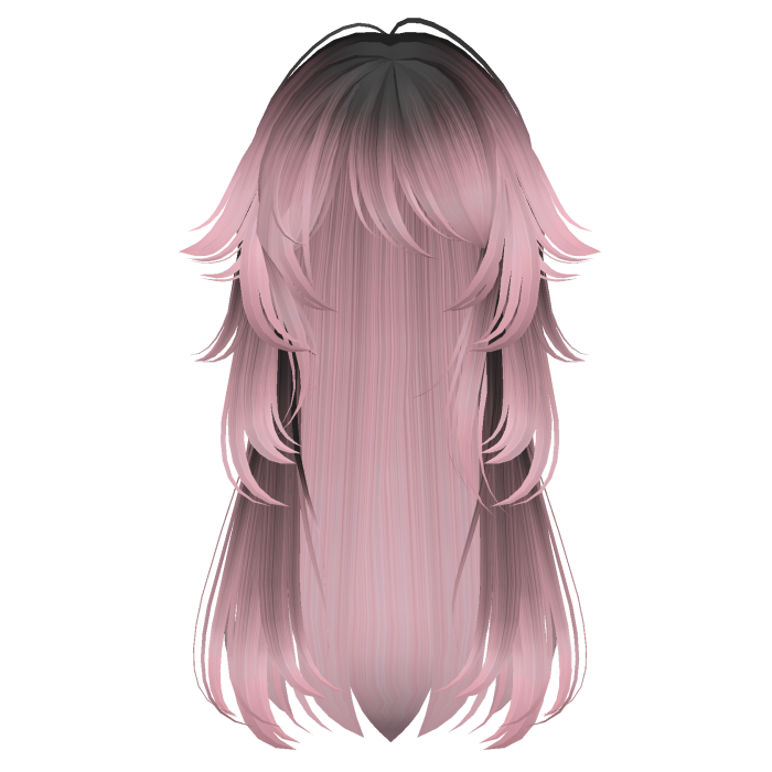 long fluffy anime hair with tufts (black to pink)