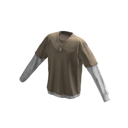 Long Sleeve Two Layer Dog Tag Tee Shirt Beige