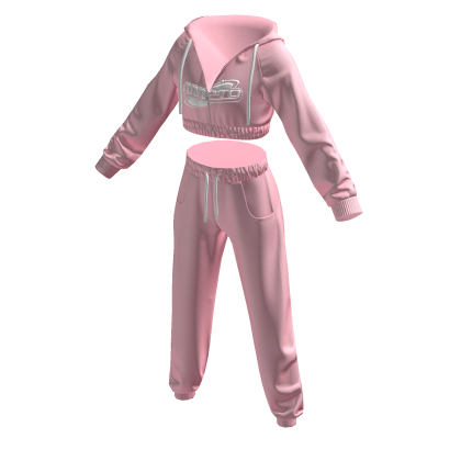 NINET9 Cropped Tracksuit Pink & White