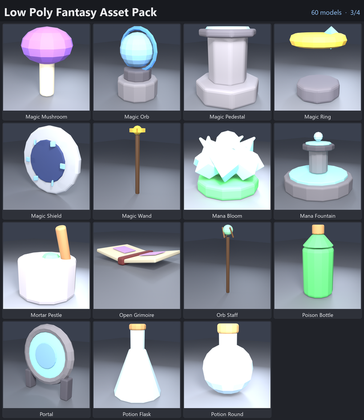 Low Poly Fantasy Asset Pack Magic Crystal x60 preview 3