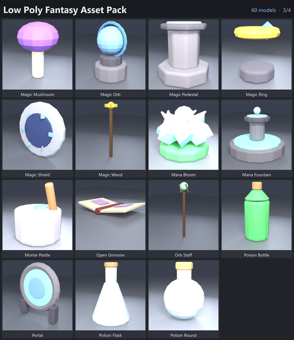 Low Poly Fantasy Asset Pack Magic Crystal x60 preview 3