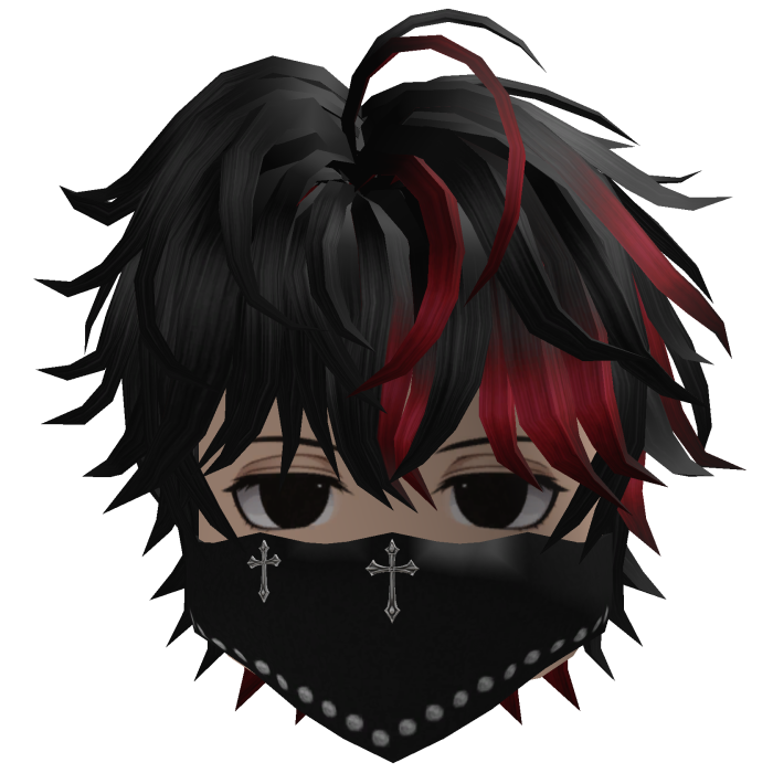 Messy Hair w/ Bandana & Glasses (Black/Crimson)
