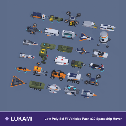 Low Poly Sci Fi Vehicles Pack x30 Spaceship Hover