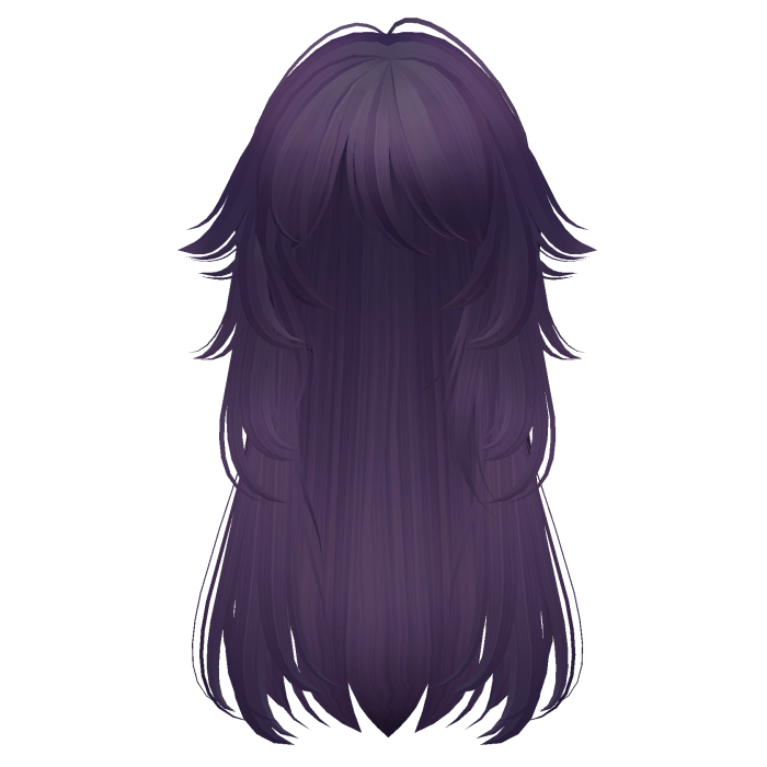 long fluffy anime hair with tufts (dark purple)