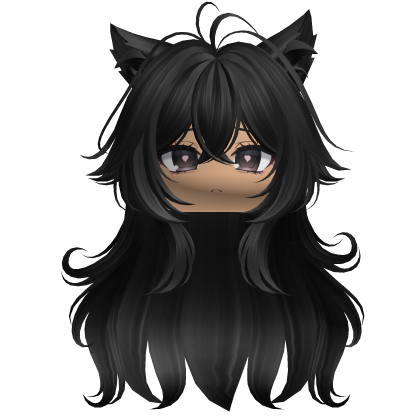 Swirly Fluffy Cat Ears Hair w/ Face (Black) Roblox item